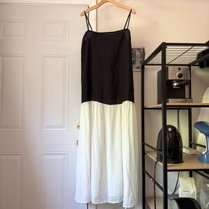 Black & White Maxi Slip Dress with Spaghetti Straps